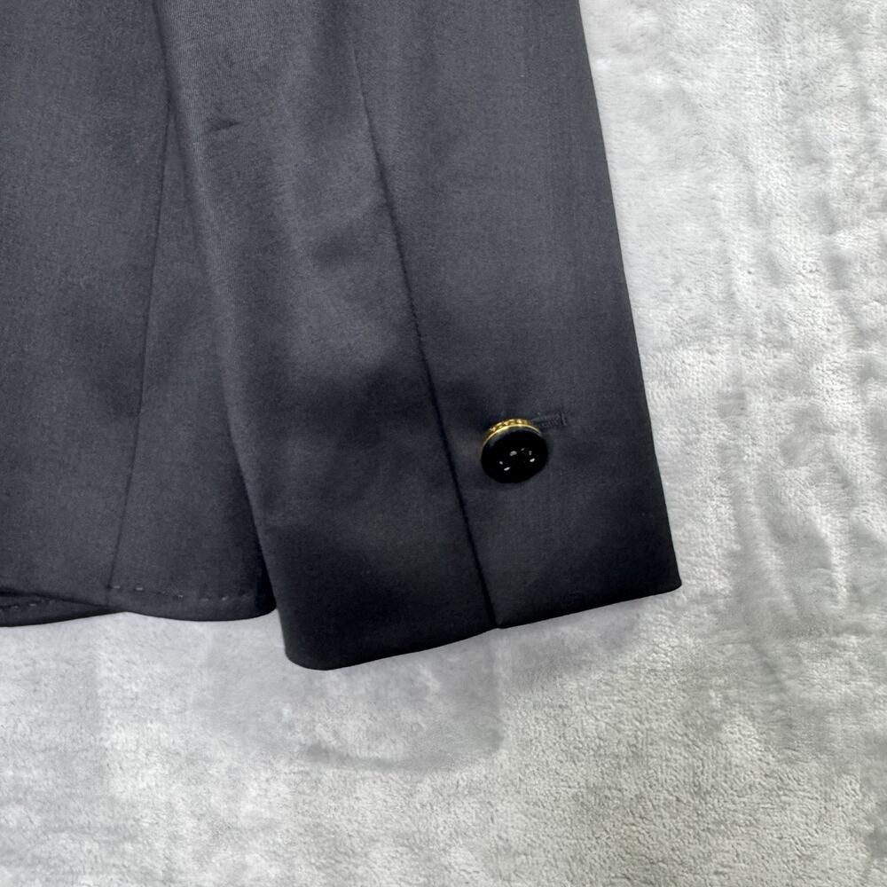 Escada Blazer Womens 42 Black Wool Stretch Classic Two Button Jacket Gold Accent - Picture 6 of 16